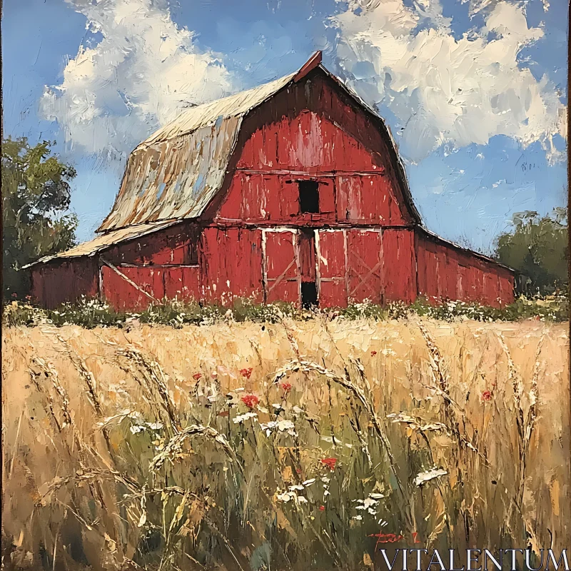 AI ART Red Barn Landscape Art