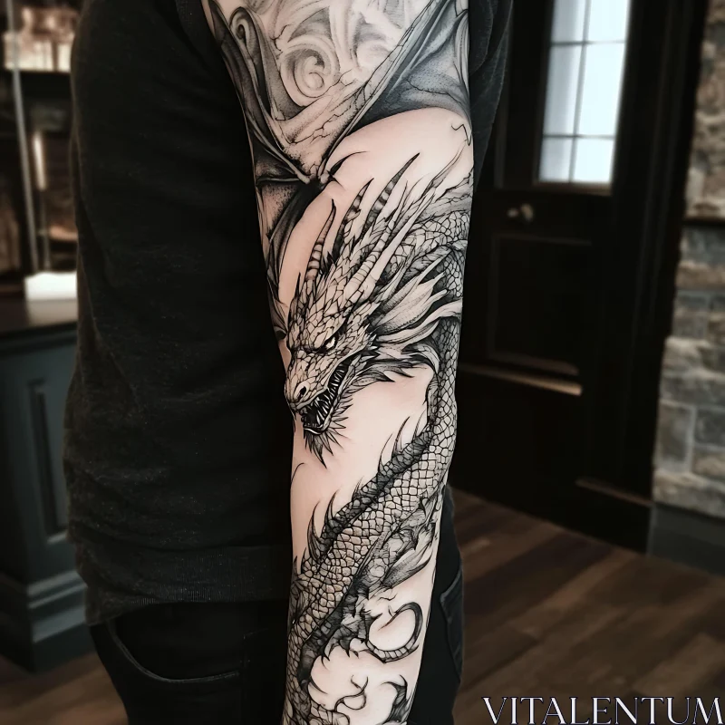 Detailed Black and Grey Dragon Tattoo AI Image