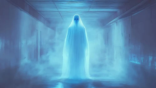 Mysterious Ghost in Blue Hallway