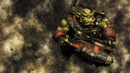 Green Orc in Space with Weapon