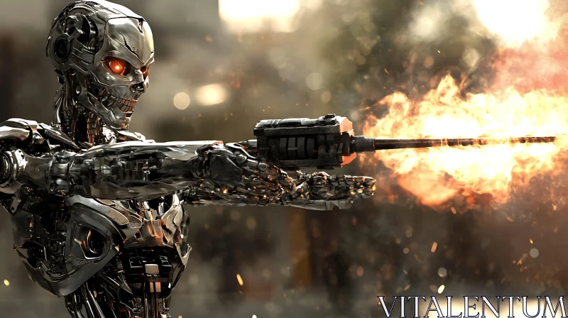 Cyborg with Fiery Weapon AI Image