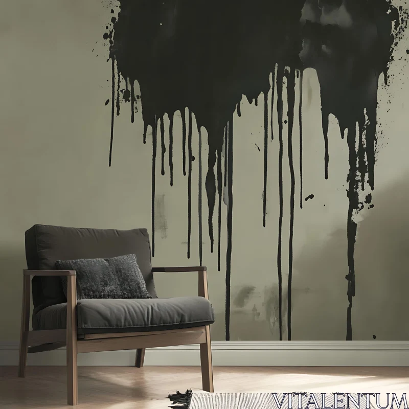 AI ART Modern Room with Drip Paint Wall