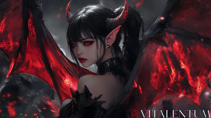 Captivating Demon Woman with Crimson Gaze AI Image