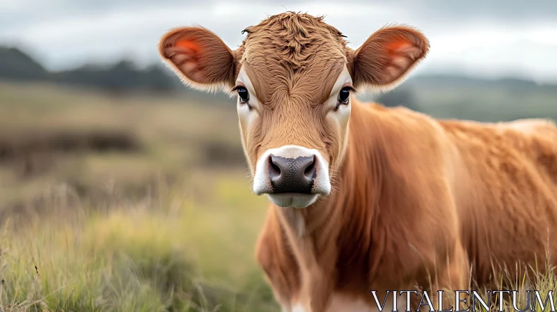 AI ART Close-up of a Brown Cow in Nature