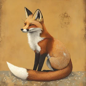 Seated Fox with Golden Backdrop