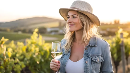 Vineyard Serenity: Woman and Wine