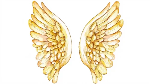 Watercolor Golden Wings Illustration