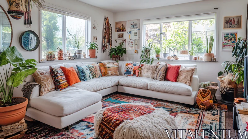 Eclectic Interior Design with White Sofa AI Image