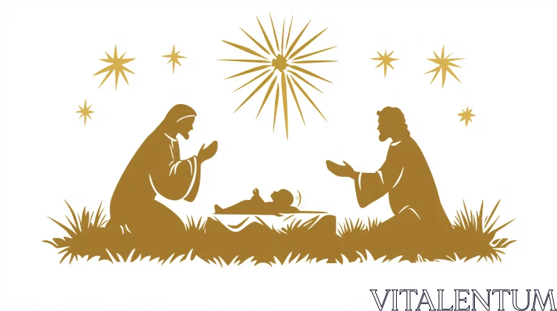 Christmas Nativity Silhouette Illustration AI Image