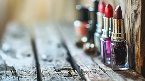 Elegant Makeup Table with Lipsticks and Nail Polish