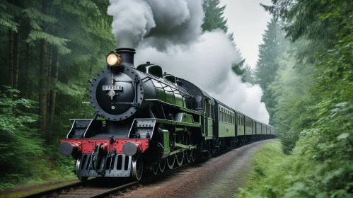 Enigmatic Steam Train Journey Through a Green Forest
