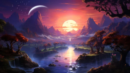 Fantasy Valley Sunset: A Romantic Arcadian Landscape