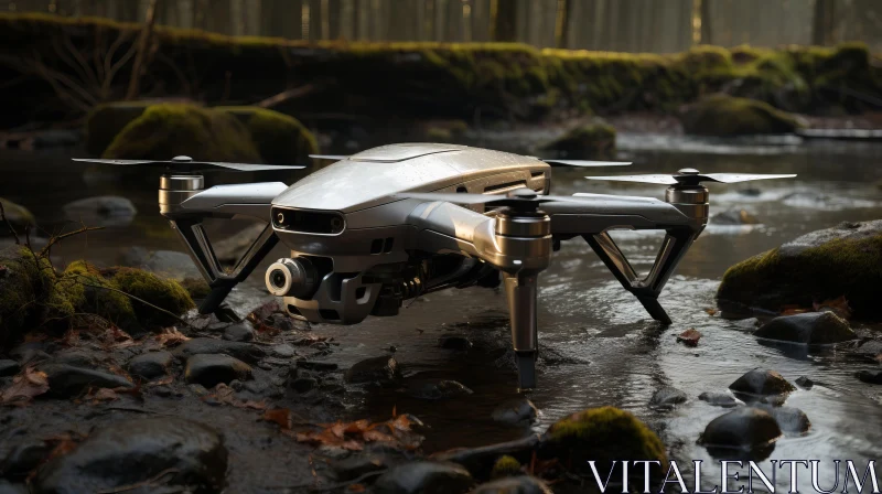 Gritty Elegance: Drone Journey in Rain-Soaked Forest AI Image