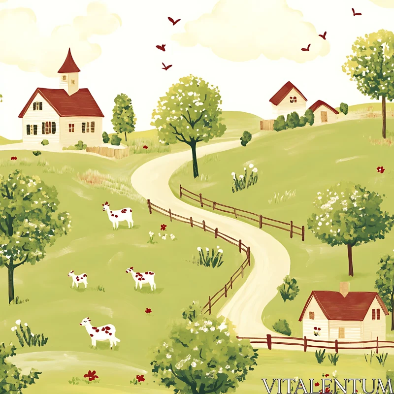 AI ART Idyllic Rural Landscape with Cows