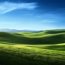 Rolling Green Landscape with Blue Sky