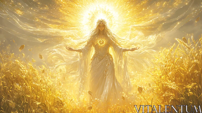 Radiant Figure in Golden Wheat Field AI Image