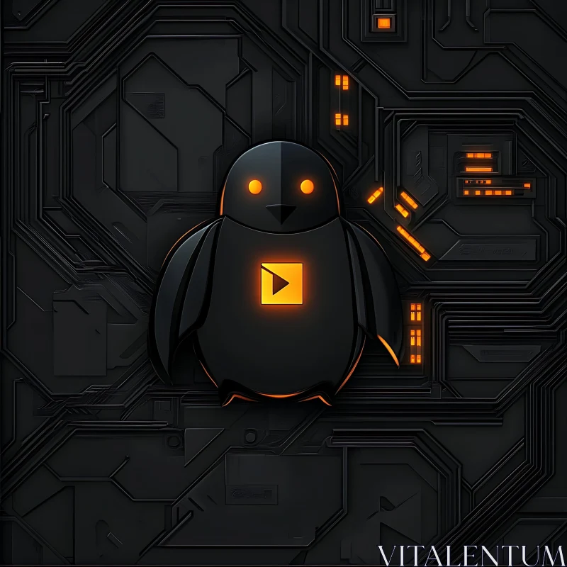 AI ART Neon Penguin on Circuit Board