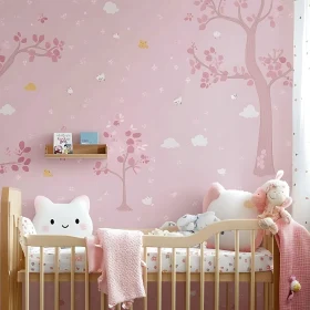 Pink Nursery with Blossom Tree Wall Art