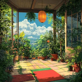 Indoor Garden with Lantern and Sky