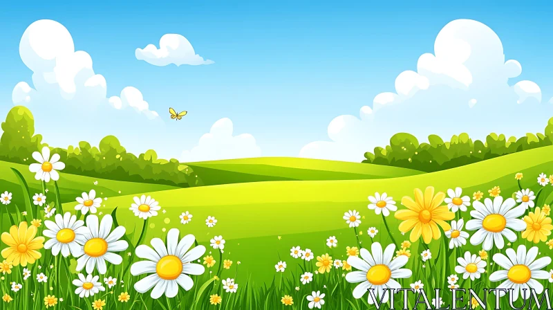 AI ART Daisy Field Cartoon Landscape