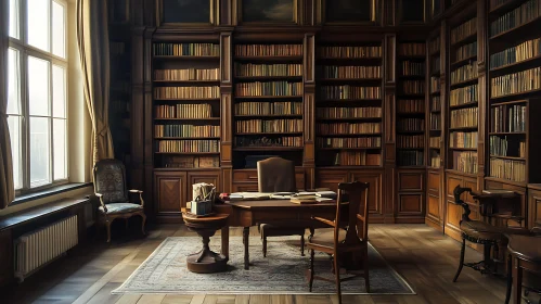 Vintage Home Library with Study Desk