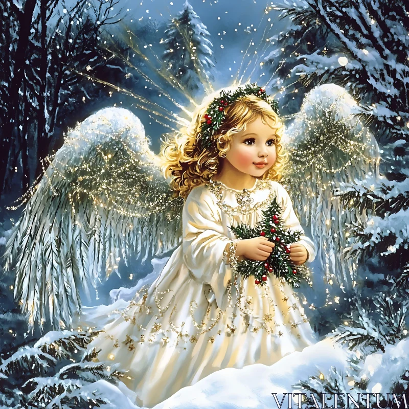 Winter Angel with Christmas Tree AI Image