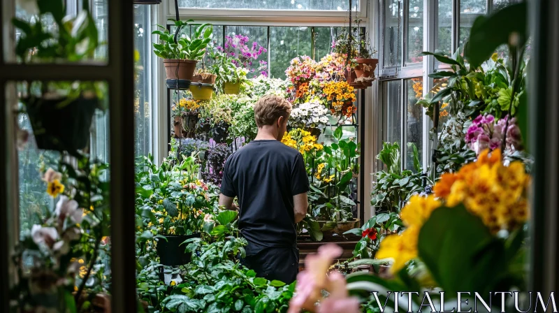 Botanical Greenhouse with Potted Plants AI Image