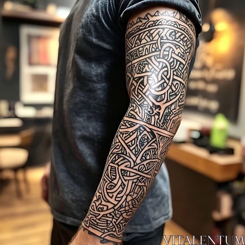 AI ART Detailed Interwoven Pattern Arm Tattoo