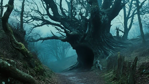 Old Tree in a Foggy Forest