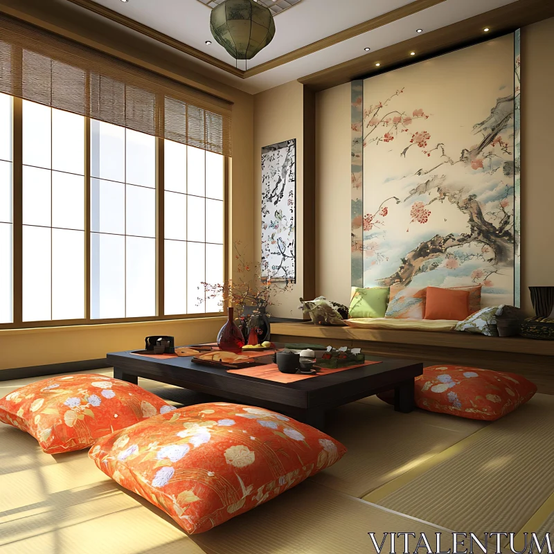 AI ART Serene Room with Traditional Japanese Design