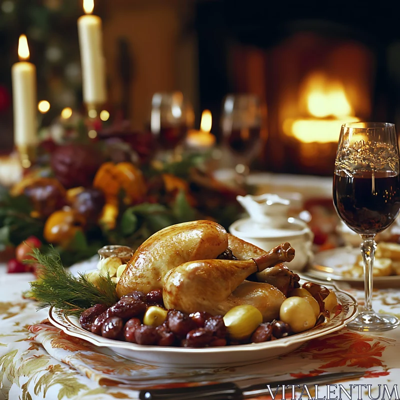 Holiday Turkey Feast with Wine AI Image