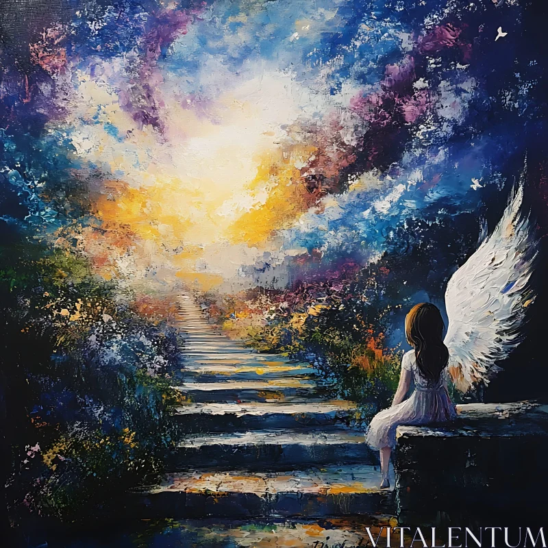 Girl with Wings Ascending to Heaven AI Image