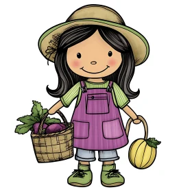 Illustration of a Girl with Vegetables