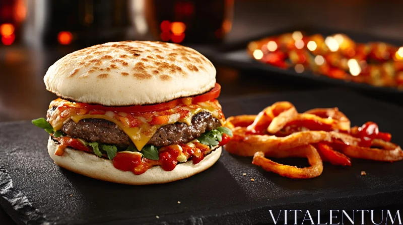 Appetizing Burger with Fries AI Image