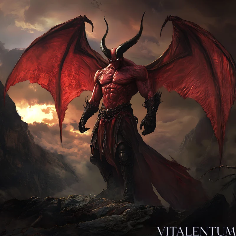 AI ART Crimson Winged Demon in Twilight