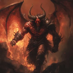 Fiery Demon with Wings and Horns