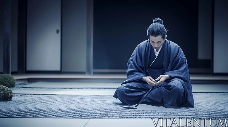 AI ART Meditative Man in Zen Garden