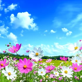 Pink and White Cosmos Flower Meadow