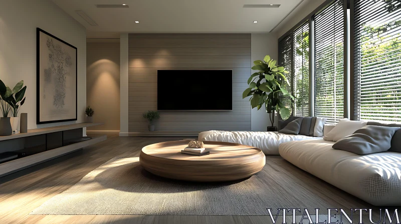 Contemporary Living Room with Wooden Accents AI Image