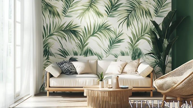 AI ART Leaf Wallpaper in Modern Living Room