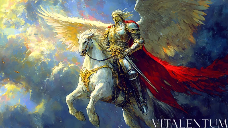 AI ART Angel Knight Riding Pegasus Artwork