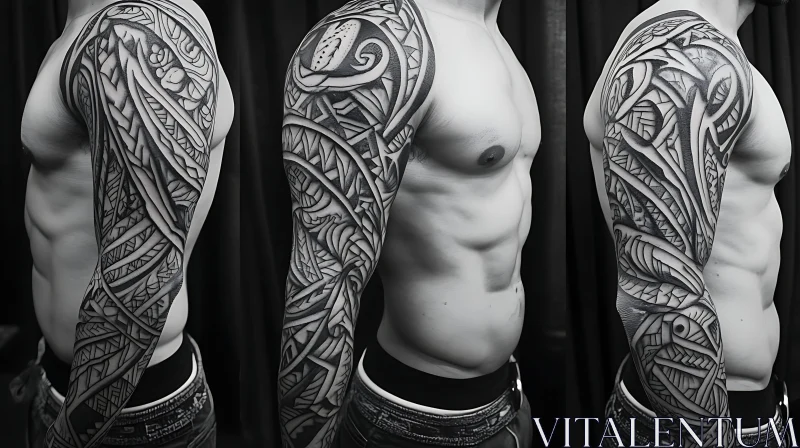 Detailed Black and Grey Arm Tattoos AI Image