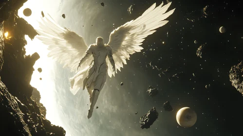 Winged Figure Amidst the Cosmos