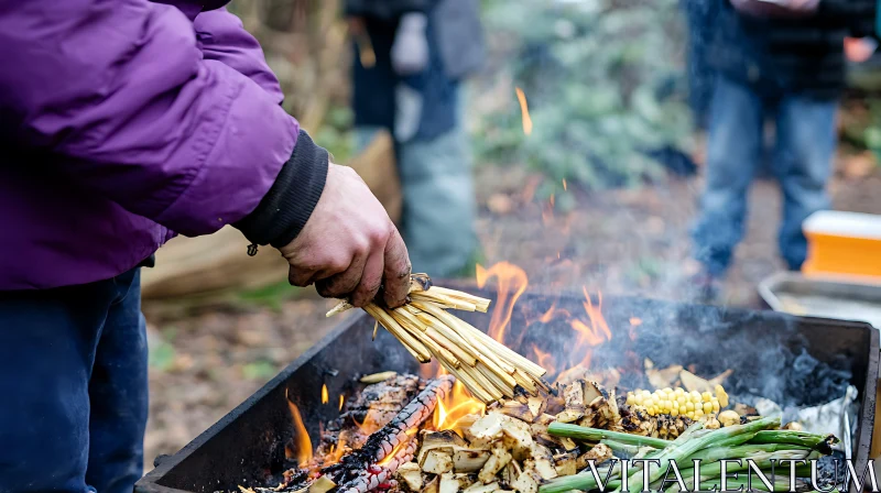 Grilling Vegetables Over an Open Fire AI Image