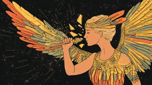 Serene Angel with Golden Instrument