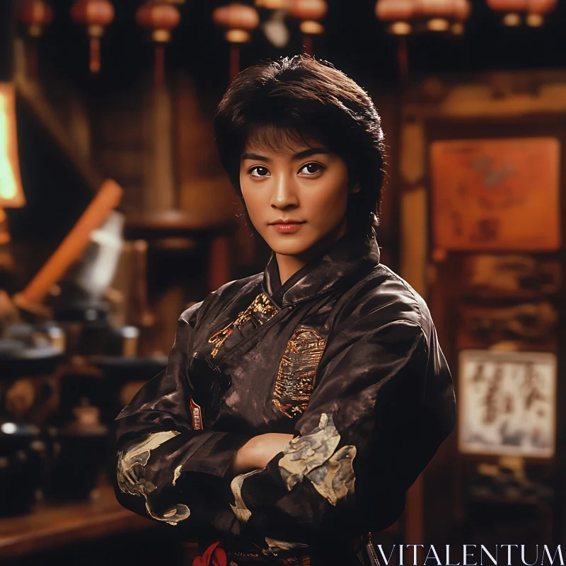 Portrait of a Woman in Asian Clothing AI Image