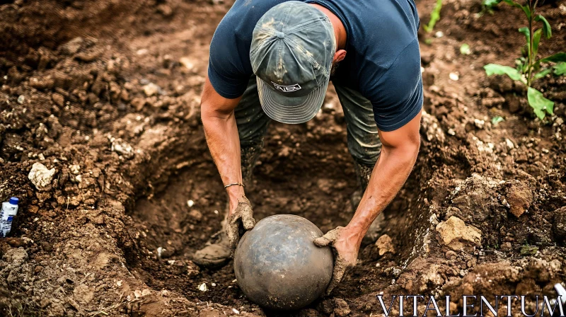 Earthy Excavation with Spherical Object AI Image