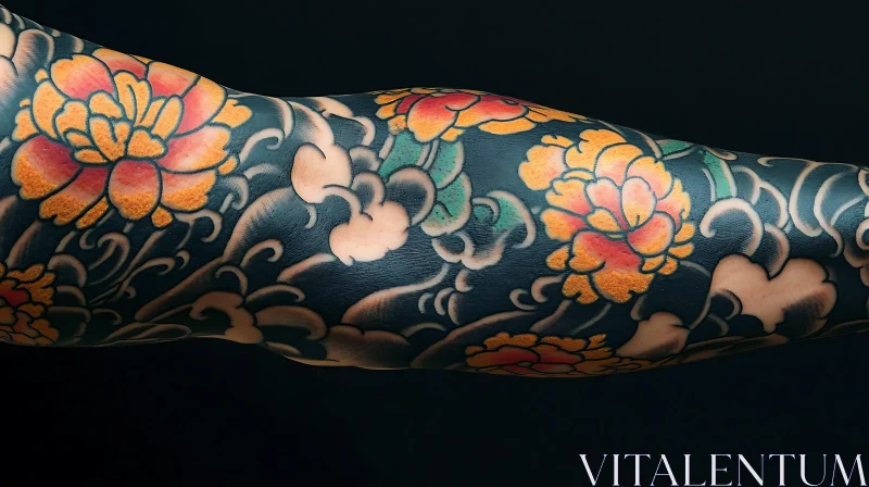 Arm Tattoo with Vibrant Floral Patterns AI Image