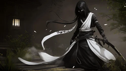 Shadowed Katana Warrior in the Moonlight