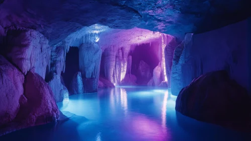 Mystical Underground Cave with Illuminated Water